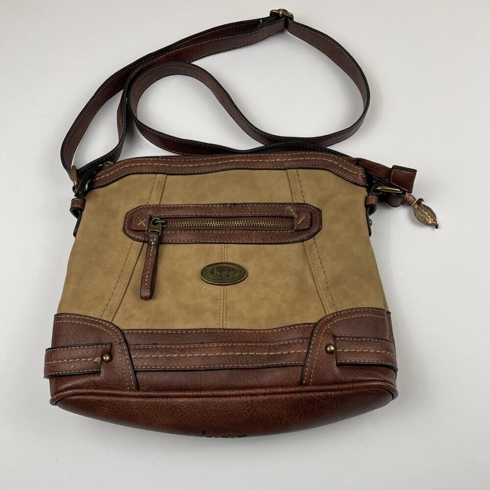 BOC Crossbody Purse Bag Born Concept Zip Pockets Faux Leather Brown Tan